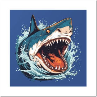 SHARK AND JAWS COLORED CARTOON STYLE, AK Posters and Art